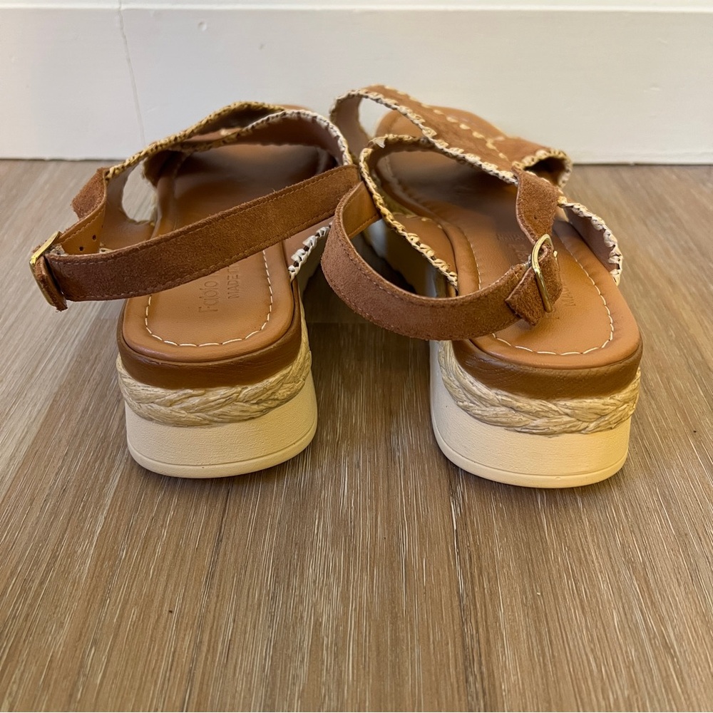 Fabio Maggenti Brown Suede Crochet Raffia Sandals Italy Sz 9 boho platform - Picture 4 of 7